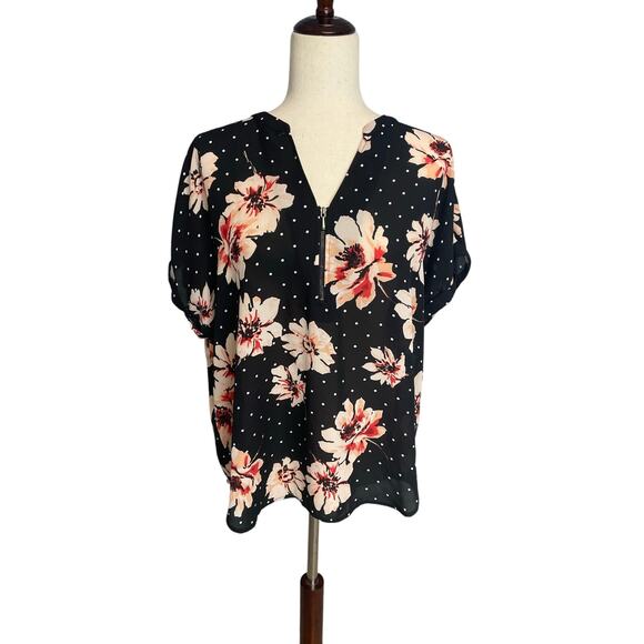 Maurices cap sleeve black peach floral blouse flowy women's size large - Picture 1 of 7